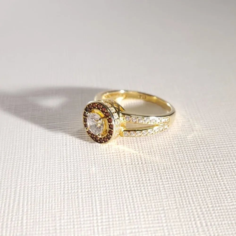 Simulated Diamond & Red Halo Ring SIZE 5-1/4